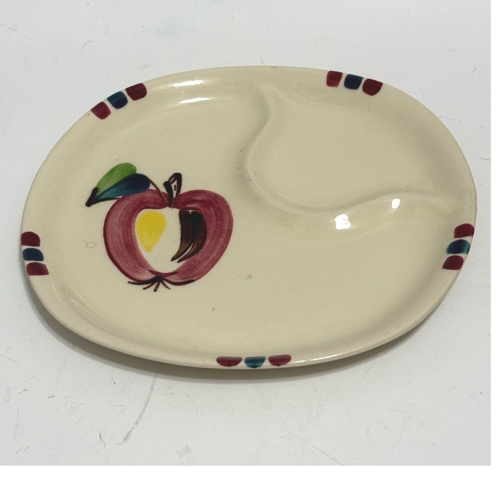 Purinton Slip Ware Apple Hand Painted Ceramic Oval Snack Plate Vintage USA MCM